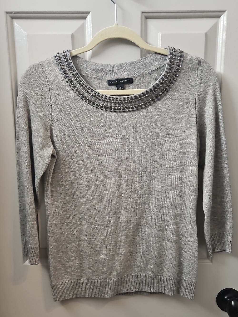 Banana Republic Jeweled Neck Gray Sweater